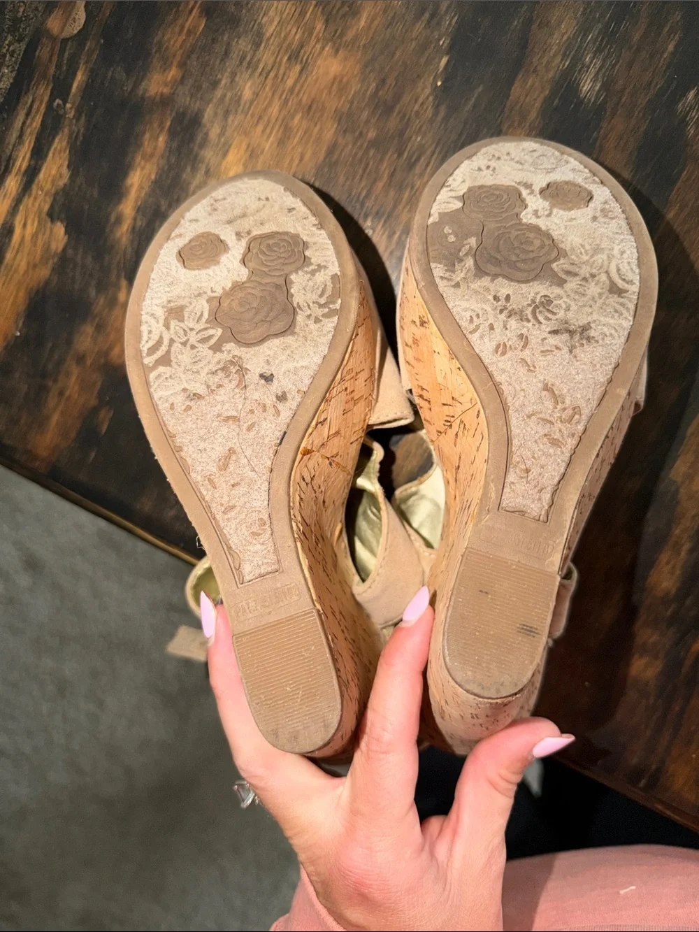 Carlos Santana Blush Suede Cork Wedge Sandals